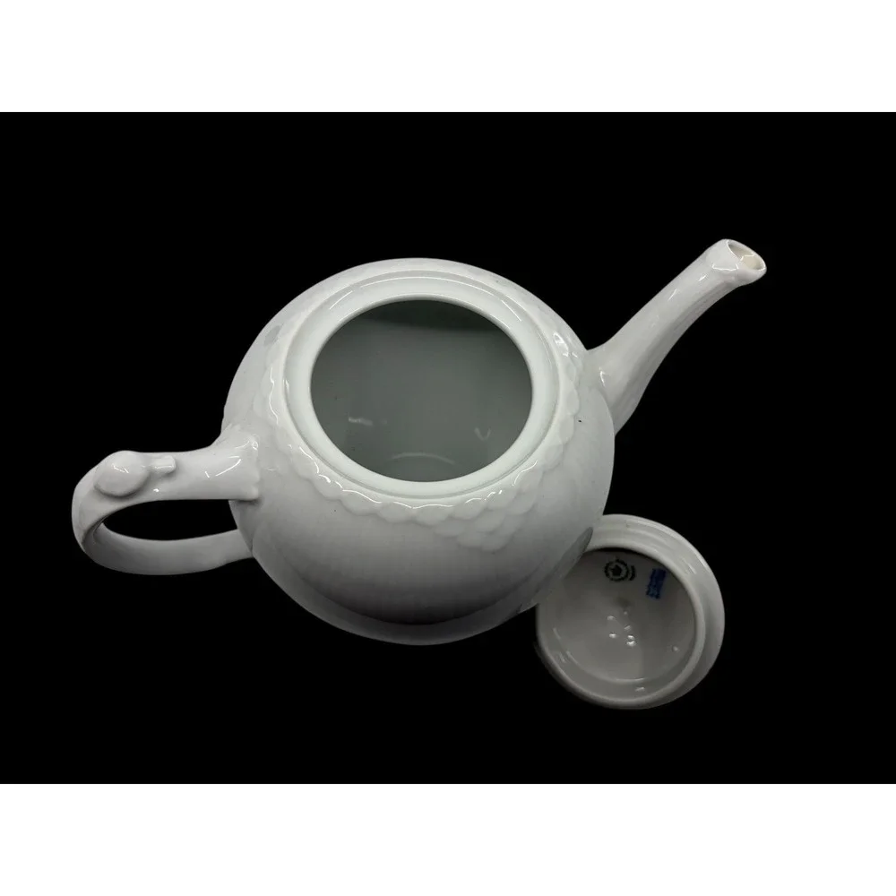 Royal Copenhagen White Half Lace Teapot Danish Porcelain Embossed Fluted Ribbed